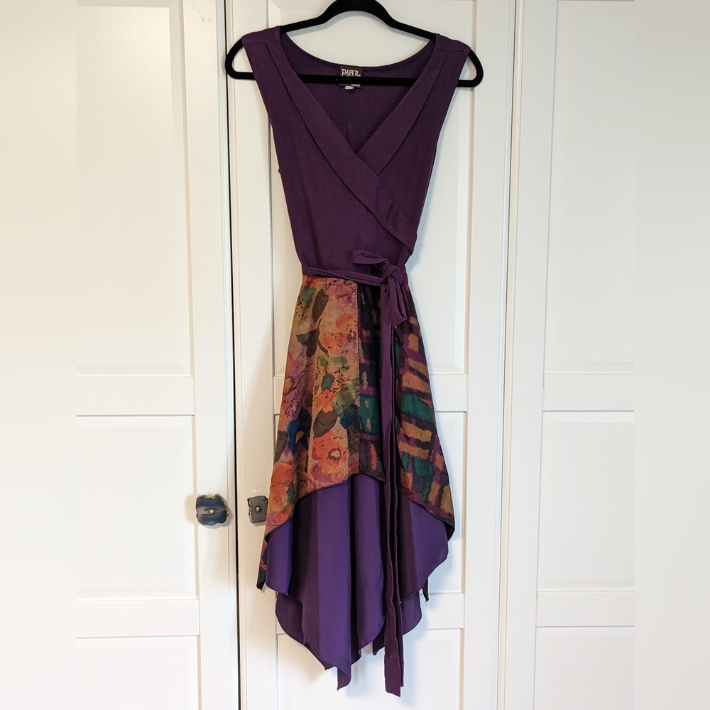 Paper People Part-Silk Purple Midi-Dress - Sz Medium